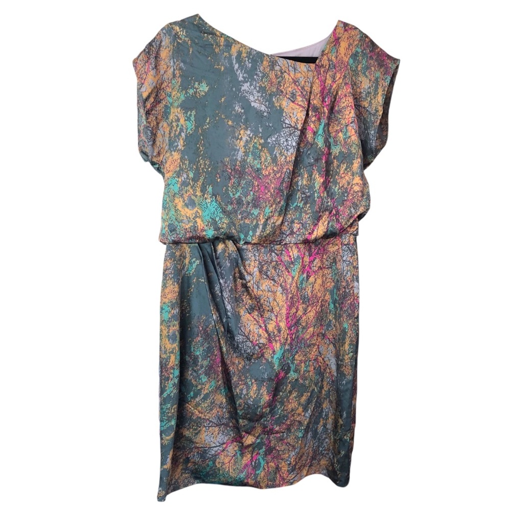 MARINA Blue and Orange Asymmetrical Sheath Dress